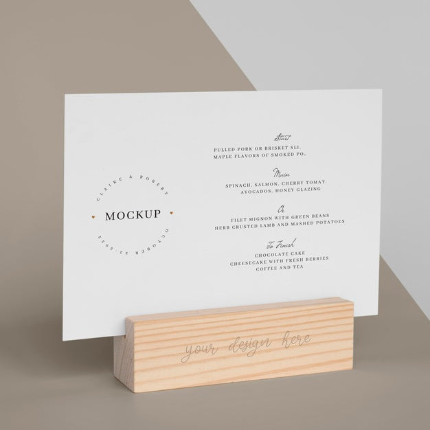 Menu Mock-Up With Wooden Stand Psd
