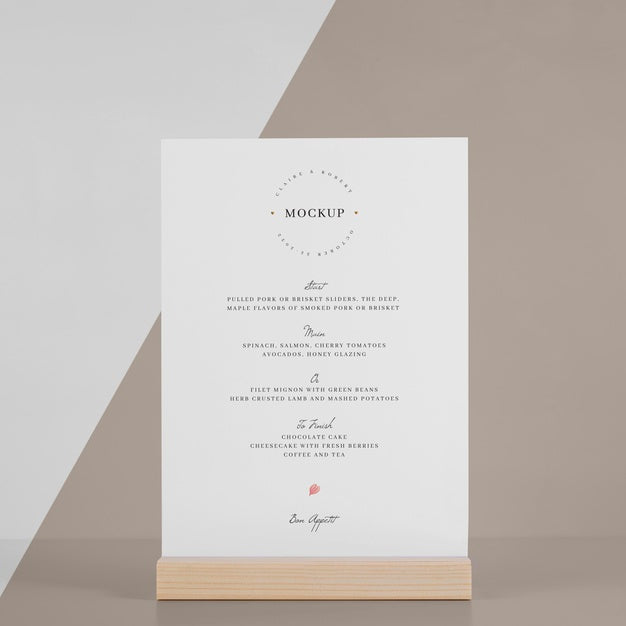 Menu Mock-Up With Wooden Stand Psd