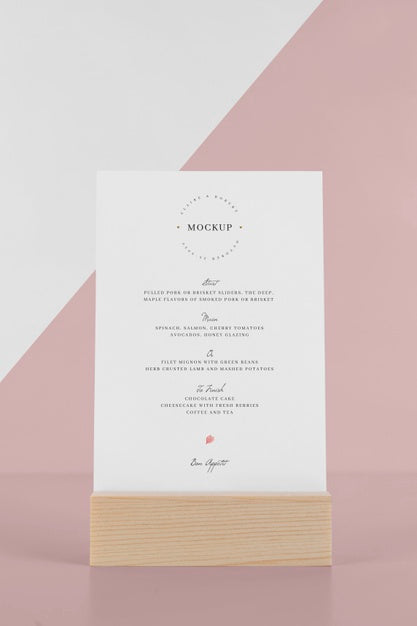 Menu Mock-Up With Wooden Stand Psd