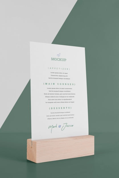 Menu Mock-Up With Wooden Stand Psd