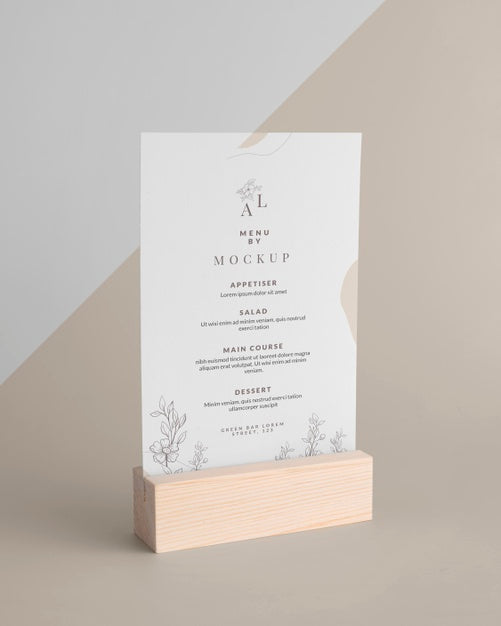Menu Mock-Up With Wooden Stand Psd