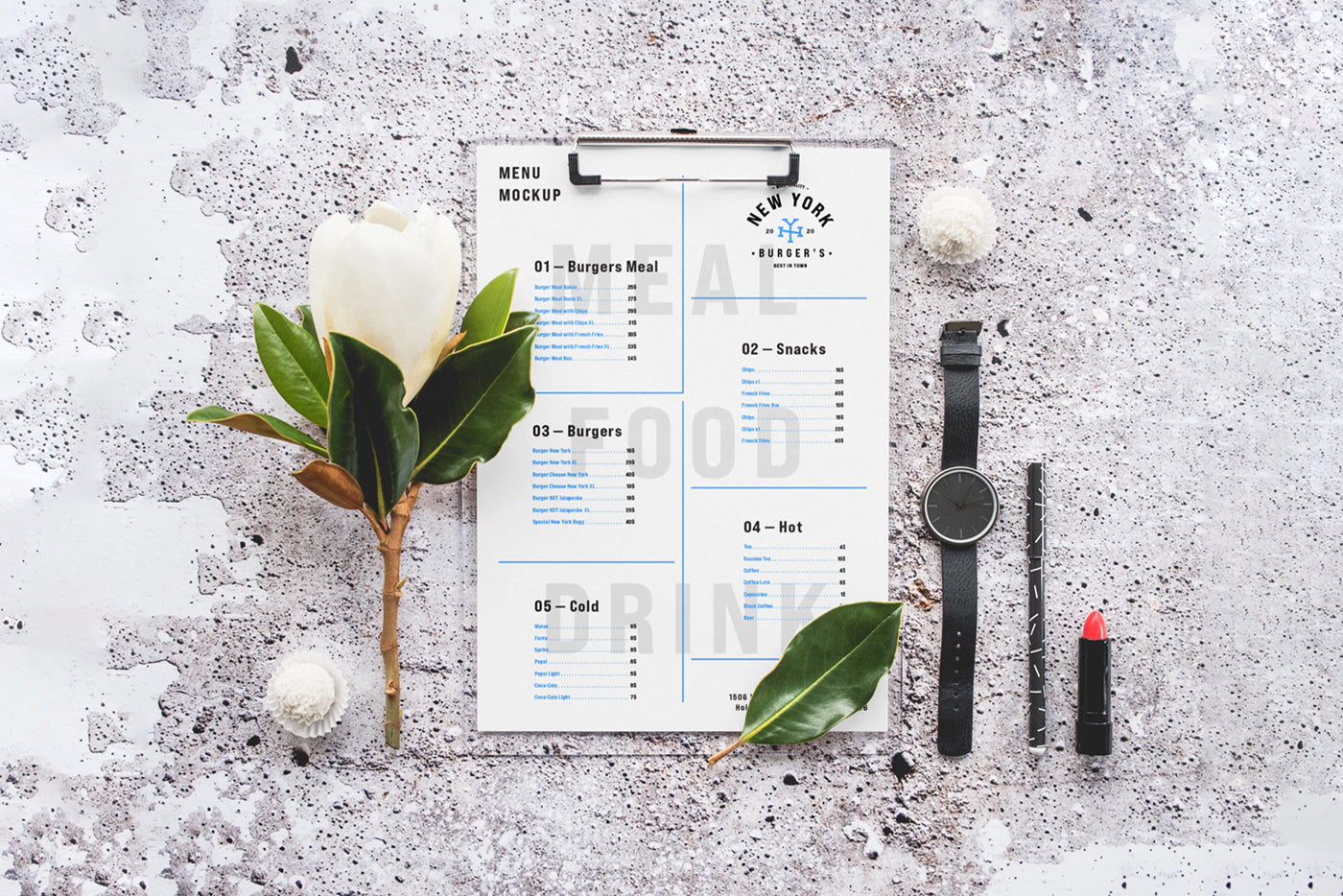 Menu On Concreate Mockup