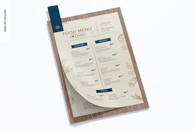 Menu With Leather Loop Mockup, Perspective Psd