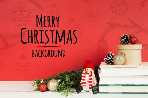Merry Christmas Book With Books And Christmas Balls Psd