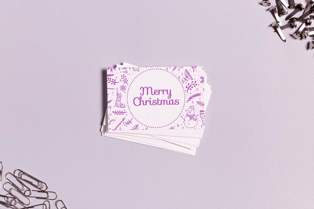 Merry Christmas Business Card With Traditional Christmas Doodles Psd