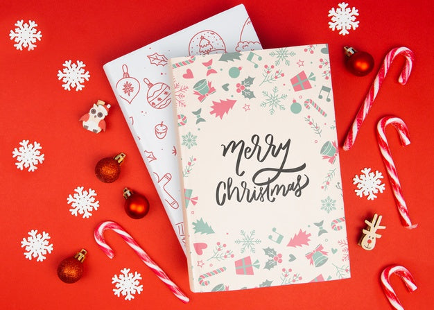 Merry Christmas Doodle Book With Christmas Balls And Snowflakes Psd