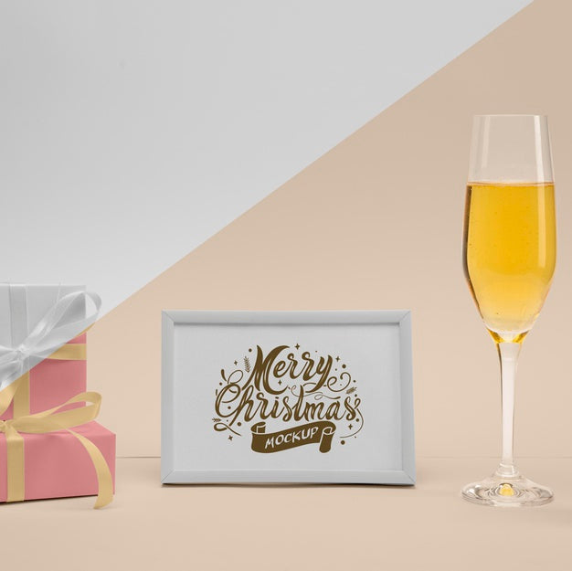 Merry Christmas Frame With Champagne Glass Psd