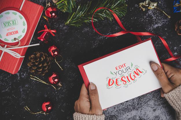 Merry Christmas Greeting Card Mockup Psd