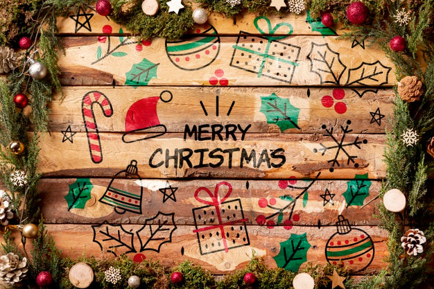Merry Christmas Lettering Mock-Up On Wooden Background Psd
