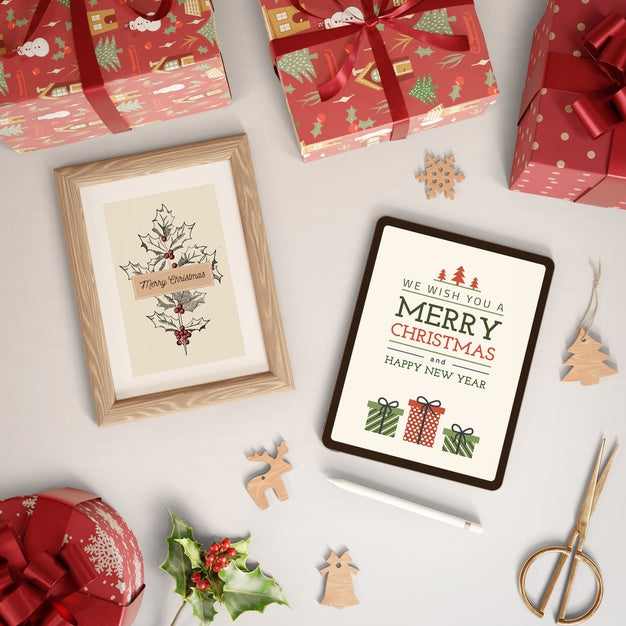 Merry Christmas Theme On Tablet Device And Paint Psd