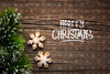 Merry Christmas With Stars And Christmas Pine Leaves Psd
