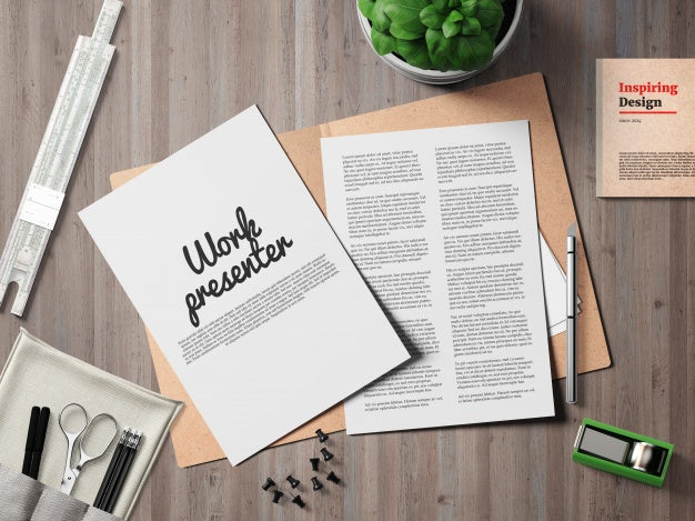 Messy Work Presenter Mock Up Psd