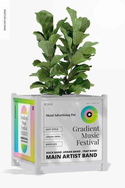 Metal Advertising Pot Mockup, Side View Psd