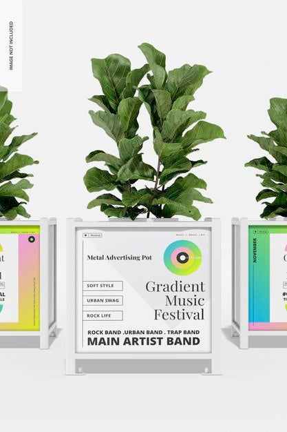 Metal Advertising Pots Mockup, Front View Psd