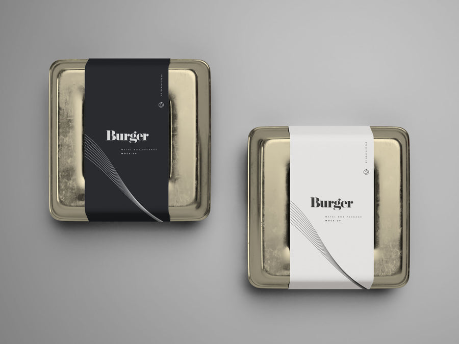 Metal Burger Box Package Mockup