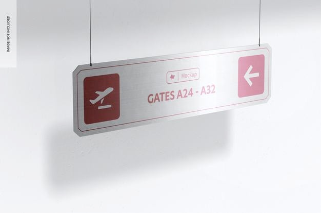 Metal Ceiling Sign Mockup, Left View Psd