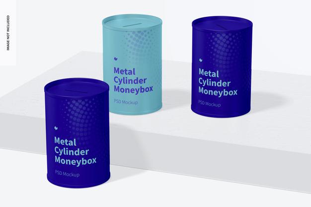 Metal Cylinder Moneybox Mockup Psd