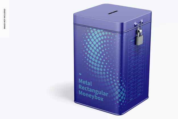 Metal Rectangular Moneybox Mockup Psd