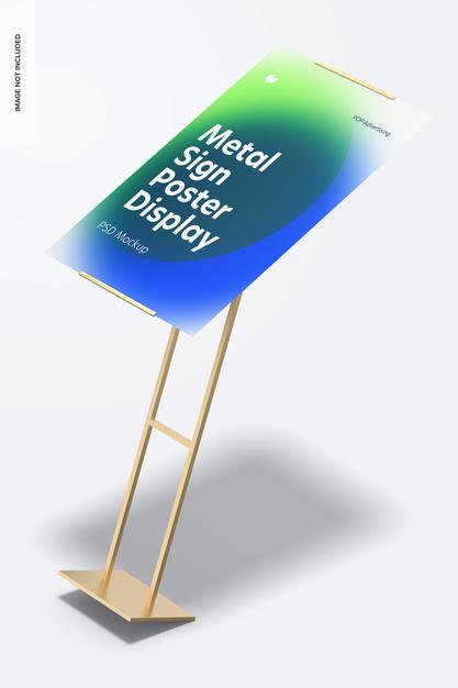Metal Sign Poster Floor Display Mockup, Falling Psd