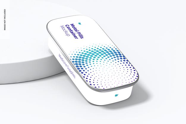 Metal Slide Top Tin Pills Container Mockup, Leaned Psd