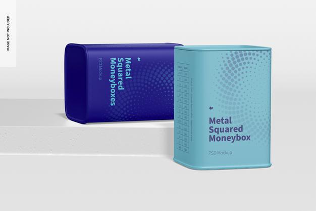 Metal Squared Moneybox Mockup Psd