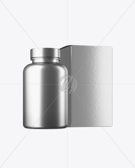 Metallc Bottle W/ Metallic Paper Box Mockup