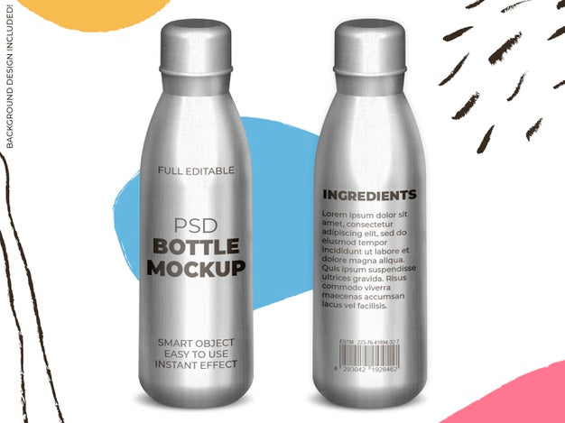 Metallic Bottle Mockup Front And Back Psd