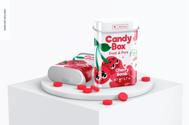 Metallic Candy Boxes Mockup, Perspective Psd