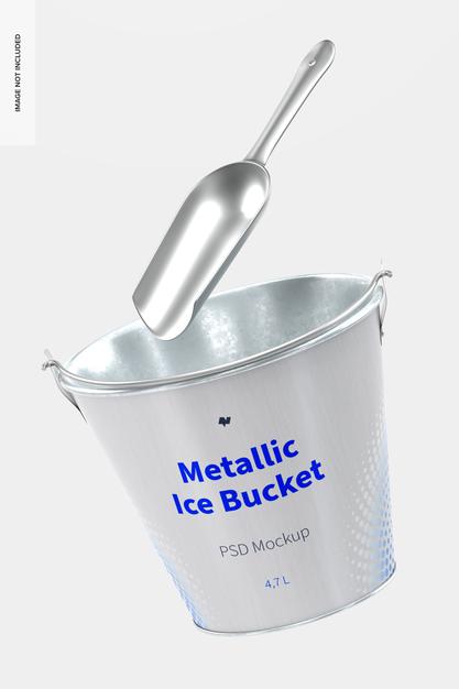 Metallic Ice Bucket Mockup, Floating Psd