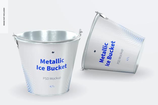 Metallic Ice Bucket Mockup, Perspective Psd