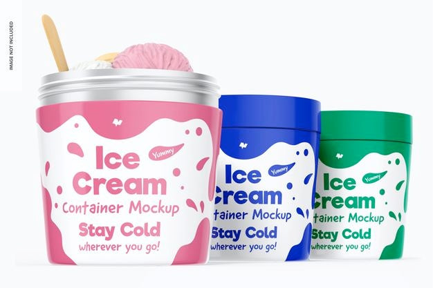 Metallic Ice Cream Containers Set Mockup Psd