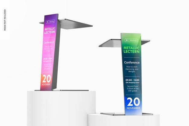 Metallic Lecterns Mockup, Perspective Psd