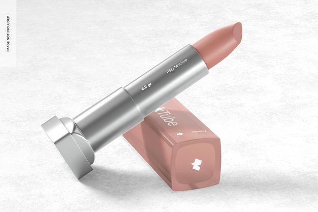 Metallic Lipstick Tube Mockup, Leaned Psd