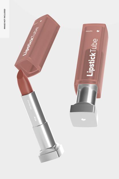 Metallic Lipstick Tubes Mockup, Falling Psd