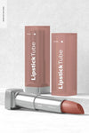 Metallic Lipstick Tubes Mockup, Standing And Dropped Psd