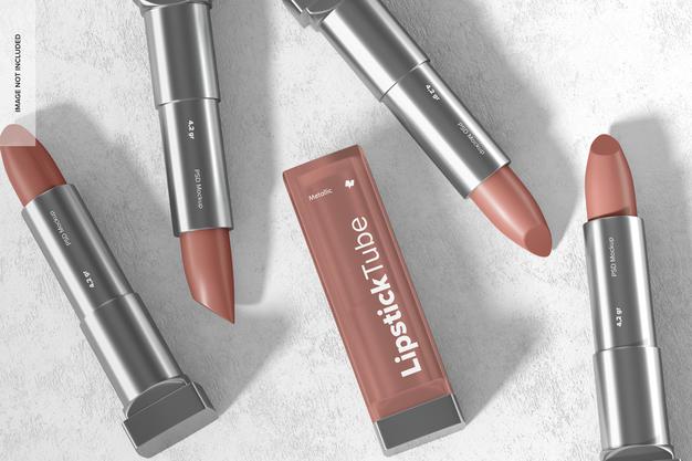 Metallic Lipstick Tubes Set Mockup, Psd