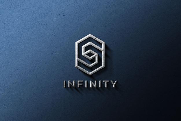 Metallic Logo Mockup On A Blue Wall Psd