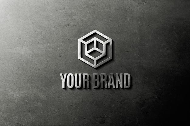 Metallic Logo On Wall Mockup Psd