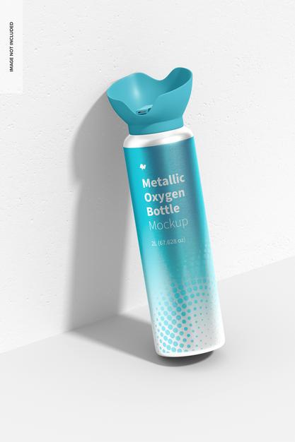 Metallic Oxygen Bottle Mockup, Leaned Psd