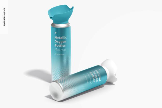 Metallic Oxygen Bottles Mockup, Perspective Psd