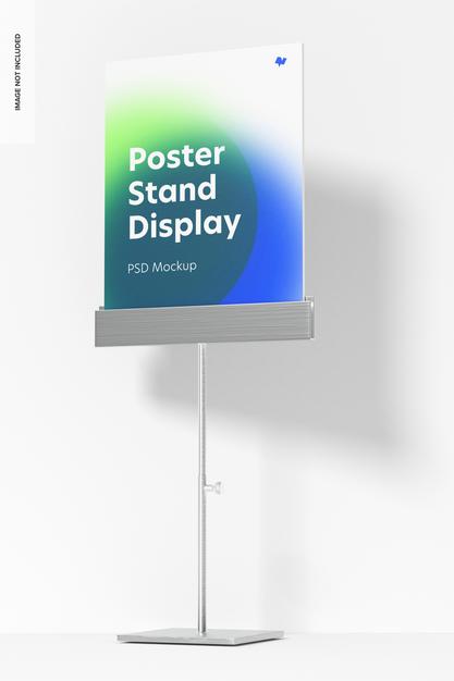 Metallic Poster Stand Display Mockup, Front View Psd