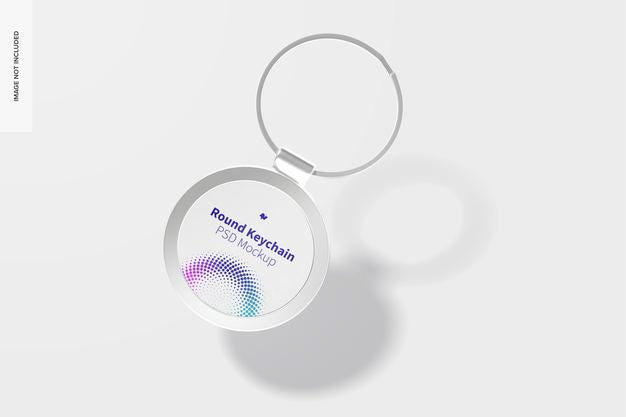 Metallic Round Keychain Mockup, Floating Psd