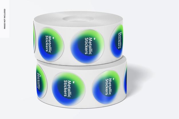 Metallic Sticker Rolls Mockup, Stacked Psd