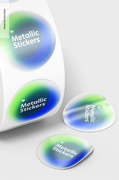 Metallic Stickers Roll Mockup, Close Up Psd