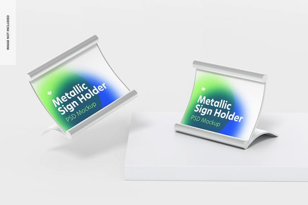 Metallic Table Sign Holders Mockup Psd