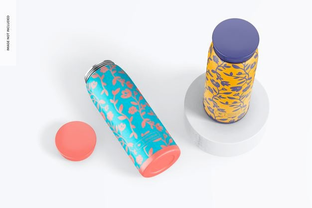 Metallic Thermos Mockup, Top View Psd