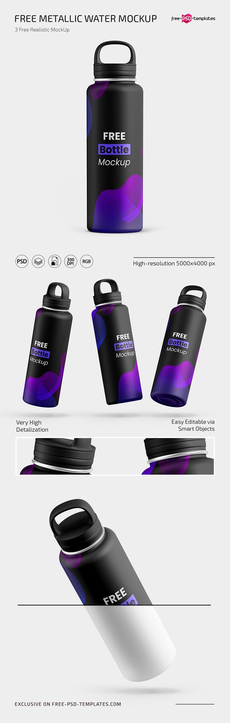 Metallic Water Bottle Mockup Set