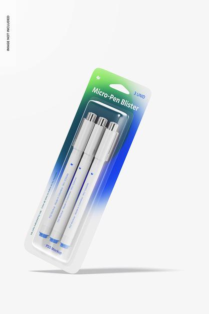 Micro-Pen Blister Mockup, Falling Psd