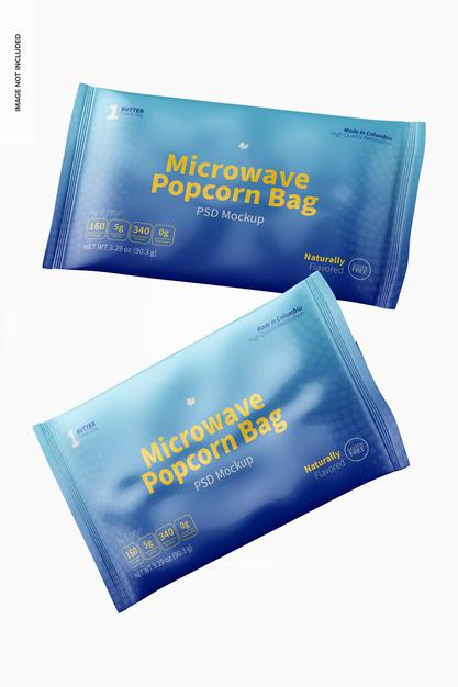 Microwave Popcorn Bags Mockup, Floating Psd