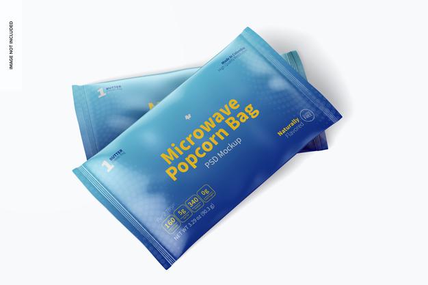 Microwave Popcorn Bags Mockup, Perspective View Psd